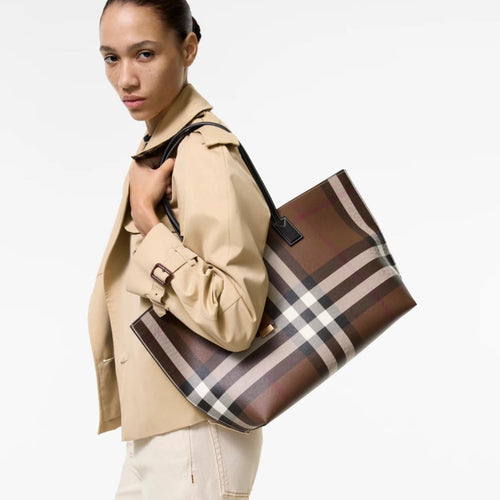 Burberry Check Coated Cotton Blend Tote Bag
