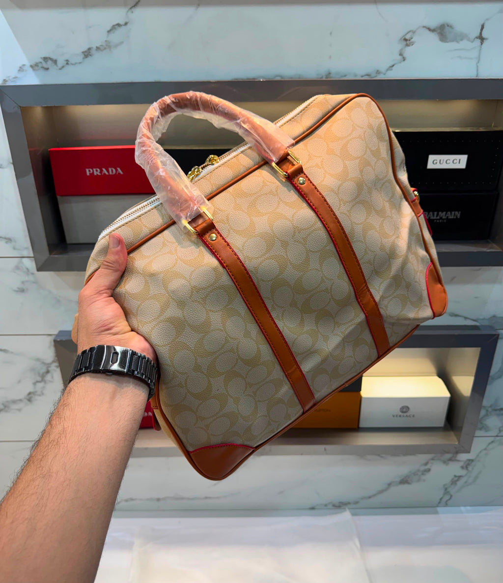 Coach Monogram Premium Laptop & Travel Bag Apricot Brown