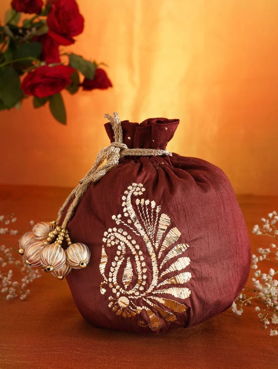 Women MAROON RED Silk Potli