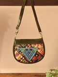 Women Olive Green Leather Sling Bag