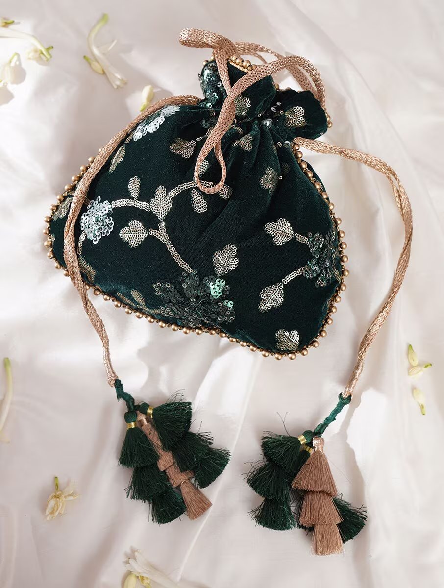 Women Green Velvet Potli