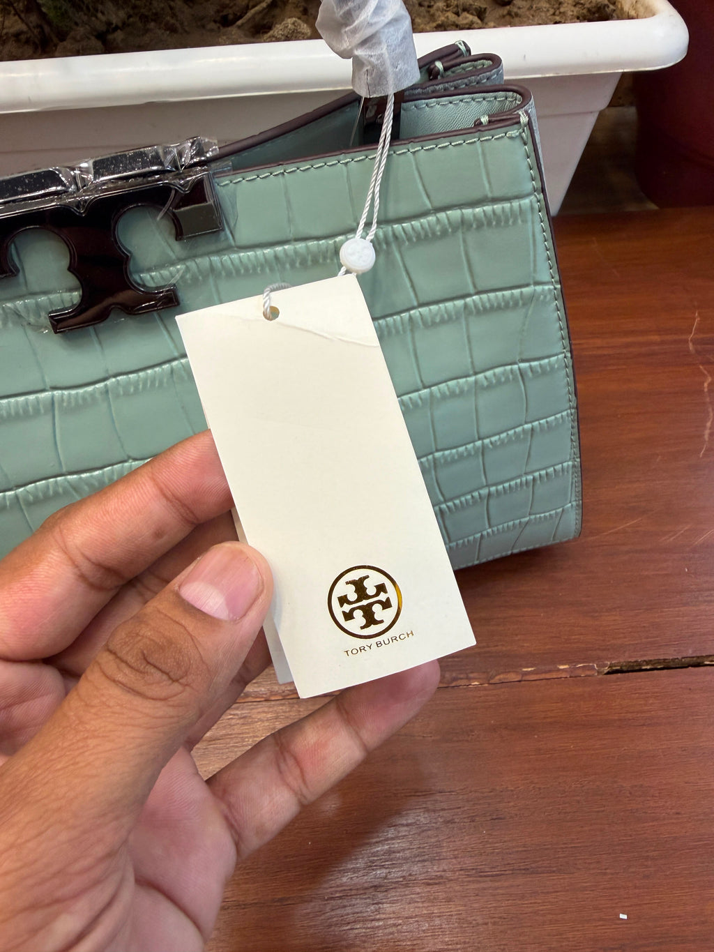 Tory Burch Eleanor Croc-Embossed Satchel Bag