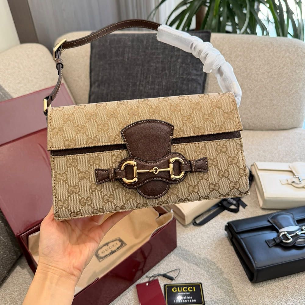 Gucci Horsebit Ristretto Medium Shoulder Bag Sand Brown