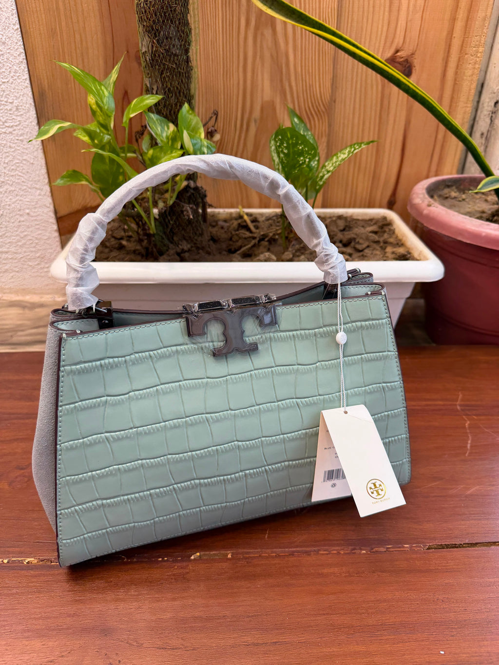 Tory Burch Eleanor Croc-Embossed Satchel Bag