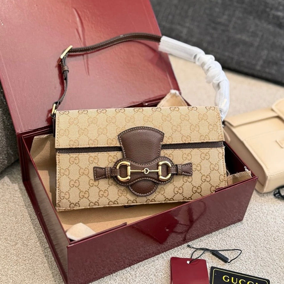 Gucci Horsebit Ristretto Medium Shoulder Bag Sand Brown