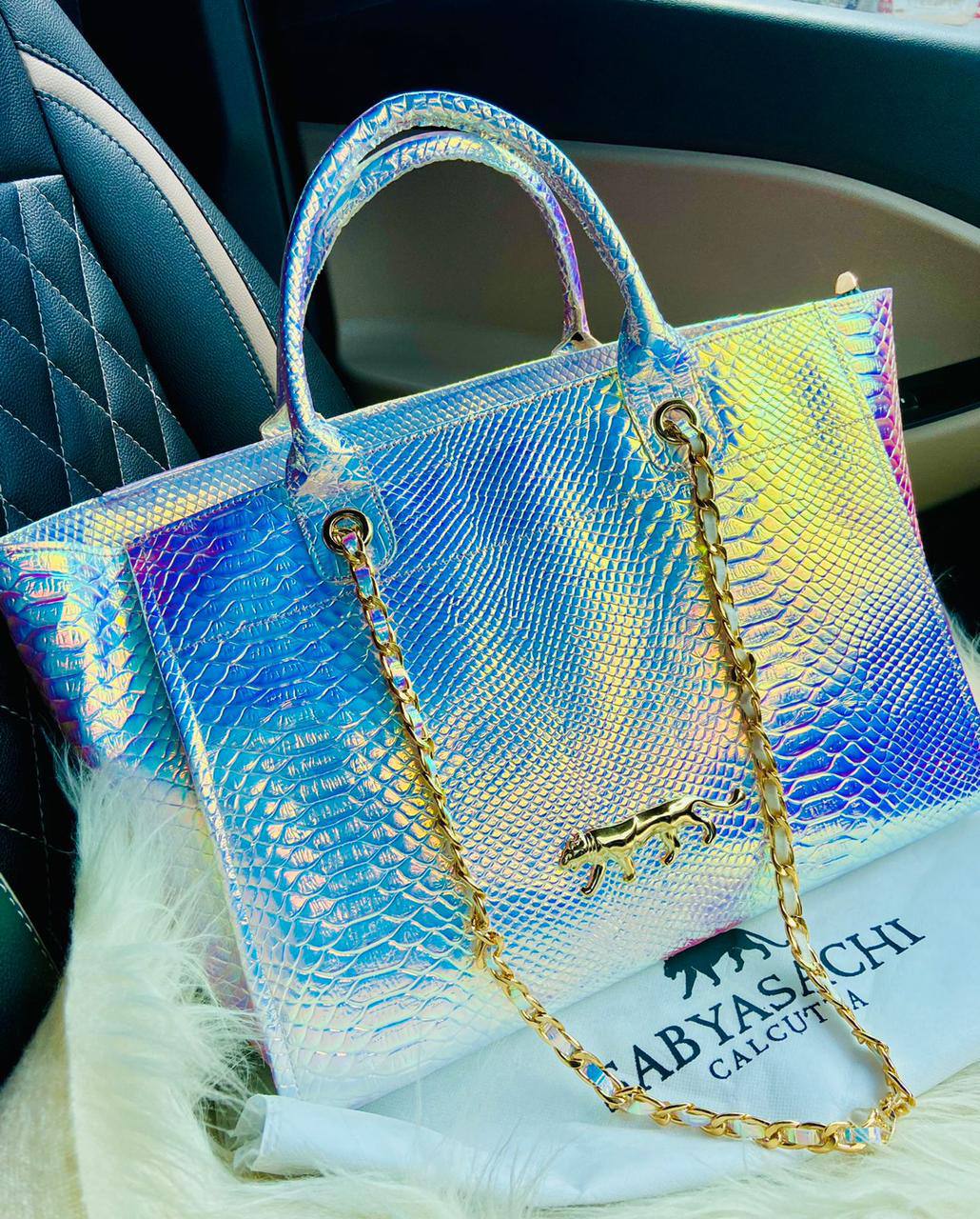 Sabyasachi Calcutta Vibgyor Leather Tote Bag For Women (LE2616)