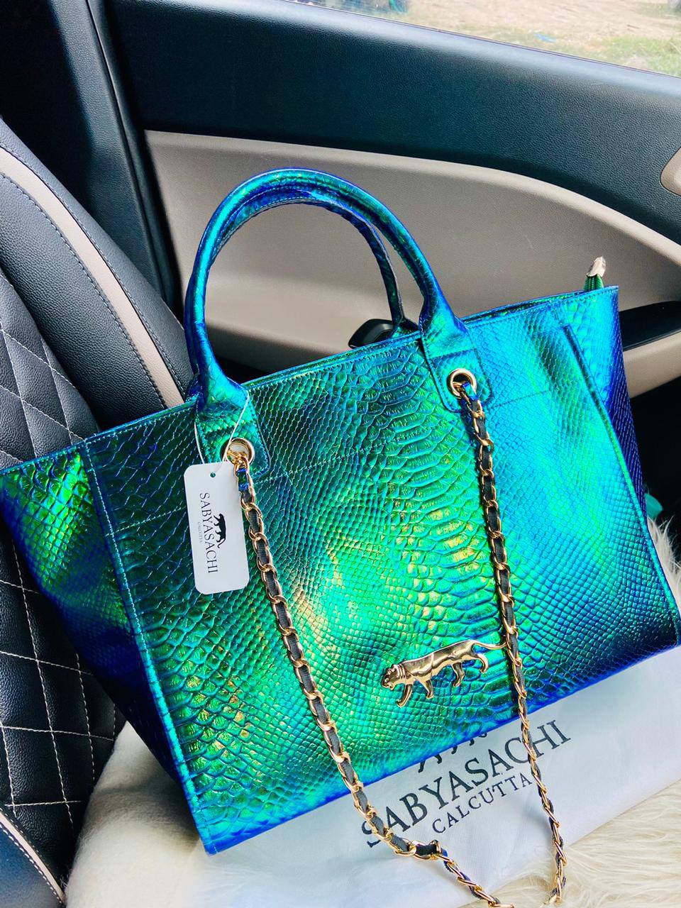 Sabyasachi Calcutta Vibgyor Leather Tote Bag For Women (LE2614)