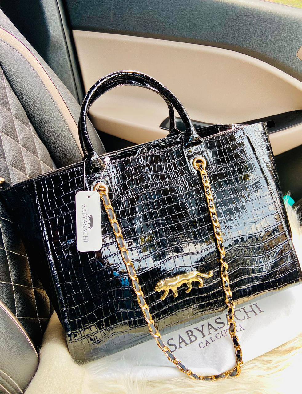 Sabyasachi Calcutta Vibgyor Leather Tote Bag For Women (LE2613)