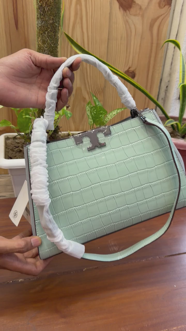 Tory Burch Eleanor Croc-Embossed Satchel Bag