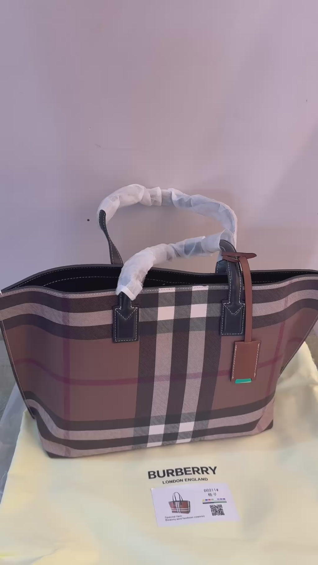 Burberry Check Coated Cotton Blend Tote Bag