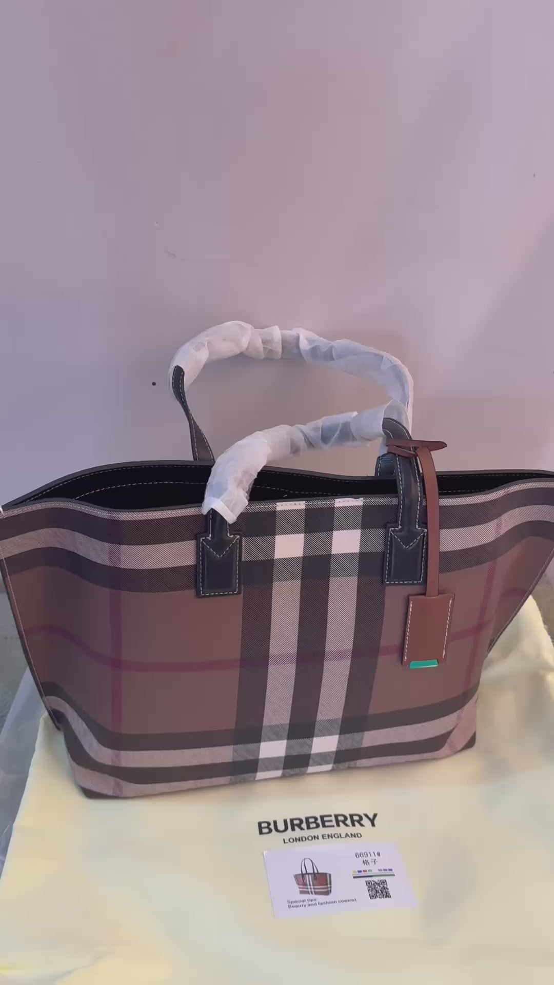 Burberry Check Coated Cotton Blend Tote Bag